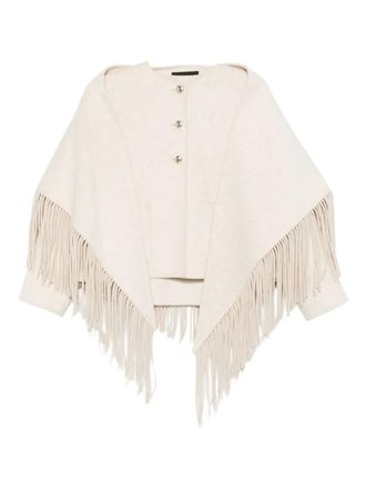 Maje fringed single-breasted coat - women - Polyester/Acrylic/Wool/Polyamide - 36 - Neutrals