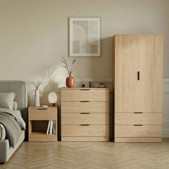 Home Discount Trega 3pc Bedroom Furniture Storage Set - Bedside, 4 Drawer Chest & 2 Door Wardrobe, Pine