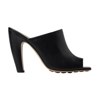 Bottega Veneta Black Leather Open Toe Heeled Mules