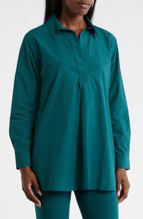 Eileen Fisher Long Sleeve Organic Cotton Tunic Shirt in Aegean at Nordstrom Rack, Size Xx-Small