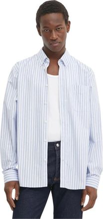 Les Deux Kent Stripe Peached Poplin Shirt - Heren - Casual Overhemden - Blauw - S - Katoen - Overhemden
