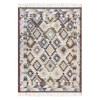 Beliani Alfombra De Yute Beige Rojo Azul 140 X 200 Cm Hecho A Mano Borlas Fener