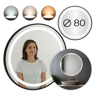 OEM Espejo De Ba&ntilde;o Redondo Con Iluminaci&oacute;n Led, 80 Cm De Di&aacute;metro, Pantalla T&aacute;ctil, 3 Colores De Luz