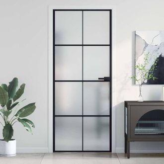 vidaXL Puerta Interior Delgada Negra Vidrio Y Aluminio 83x201,5 Cm Vidaxl