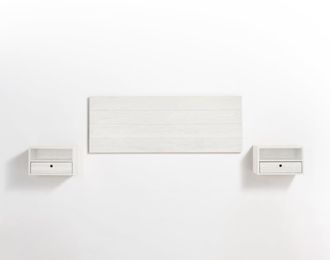 HOGAR 24 Cabecero Madera + 2 Mesitas Flotantes con Caj&oacute;n y Hueco Acabado Blanco
