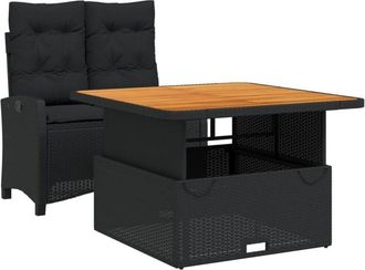vidaXL Set Comedor De Jard&iacute;n 2 Pzas Con Cojines Rat&aacute;n Sint&eacute;tico Negro Vidaxl