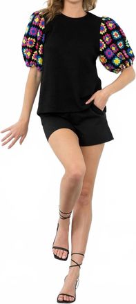 THML Clothing James Crochet Short Puff Sleeves Top: Thml In Black