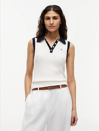 Tommy Hilfiger Jersey tipo polo slim sin mangas de punto trenzado