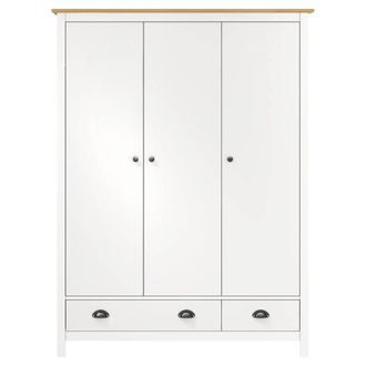 Berkfield Home Modern 3-Door Wardrobe Hill White 127x50x170 cm Solid Pine Wood | Size: 127 x 50 x 170 cm