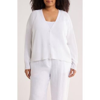 Eileen Fisher V-Neck Organic Linen & Organic Cotton Cardigan in White at Nordstrom, Size 1X