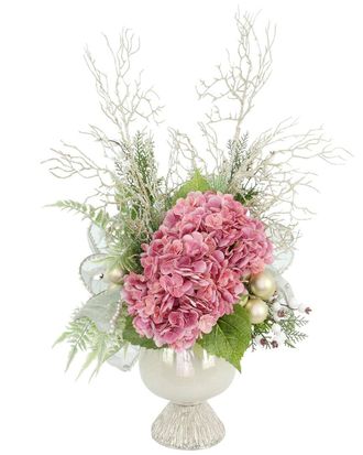 Creative Displays Inc. Handcrafted Holiday Hydrangea Arrangement With Glittery Ferns & Branches