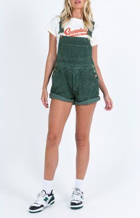 Princess Polly Kacey Corduroy Short Overalls in Green at Nordstrom, Size 10