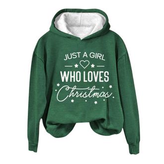 Generic Just A Girl Who Loves Christmas Sweatshirt Xmas Sweater For Women Crewneck Pullover Tops Funny Christmas Shirt Sweatshirts for Women (Green, S)