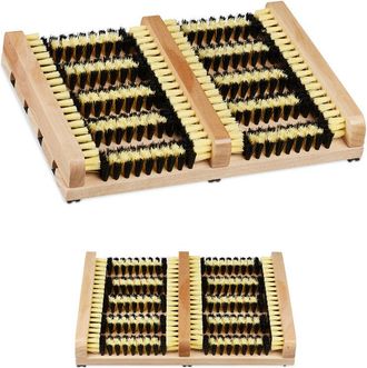 Relaxdays Pulisci Scarpe da Esterno, Fondo Antiscivolo, Spazzole Robuste, Zerbino per Entrata, Ingresso, Legno, naturale - Relaxdays