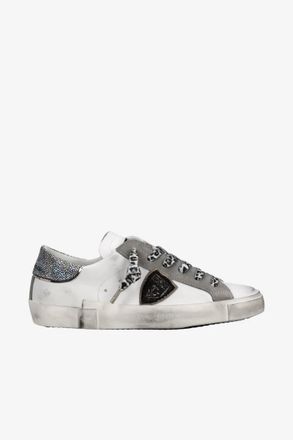 Philippe Model Womens Prsx Low Sneakers In Veau Metal Leo Blanc Noir