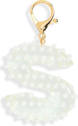 Leith Faux Pearl Initial Bag Charm in S- Clear- White- Gold at Nordstrom Rack