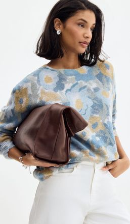 Contemporaine Womens Colorful flower garden fuzzy knit sweater