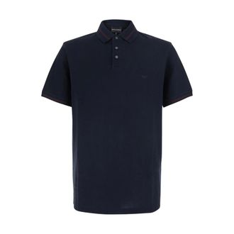 Emporio Armani Tops, Heren, Blauw, XL, Katoen, Piqu&eacute; Polo met geborduurd logo