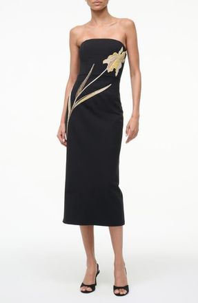 Staud Brooke Beaded Placed Floral Strapless Column Dress in Night Iris at Nordstrom, Size X-Large