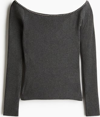 H&M Off-Shoulder-Shirt mit Perlendetail - Dunkelgraumeliert
