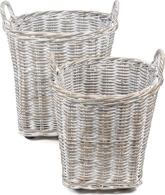 Happimess Set Of 2 Arbour Rustic Hand-Woven Rattan Nesting Baskets With Wheels & Handles