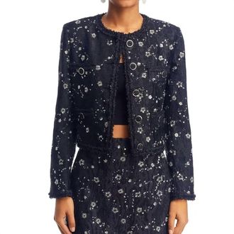 Milly Rounded Beaded Neckline Blazer In Black