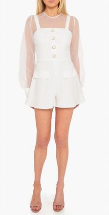 Black Halo Harvey Organza Blouson Sleeve Playsuit In White