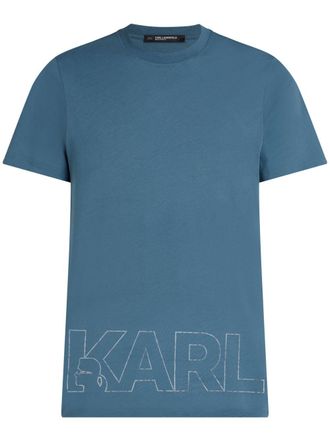 Karl Lagerfeld metallic logo-print T-shirt - men - Organic Cotton - M - Blue