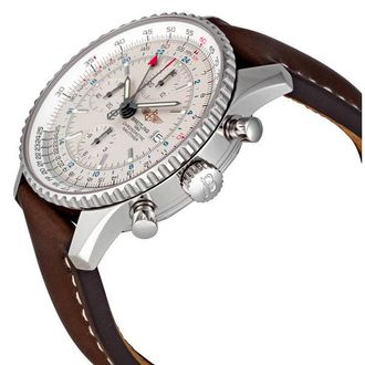 Breitling Pre-owned Breitling Navitimer World Steel Brown Strap Mens Watch A2432212-G571BRLT