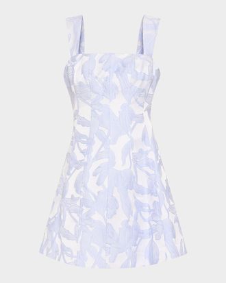 Milly Square-Neck Floral Jacquard Mini Dress