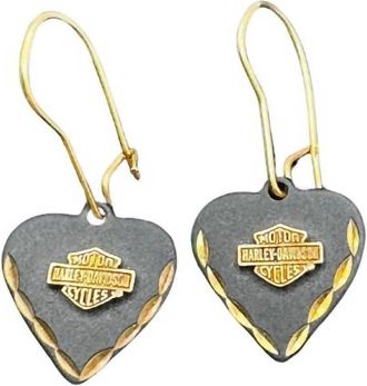 Harley-Davidson Womens Dangling Heart Earrings In Yellow Gold