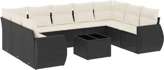 vidaXL Vidaxl - Set De Sof&aacute;s De Jard&iacute;n 10 Pzas Cojines Rat&aacute;n Sint&eacute;tico Negro