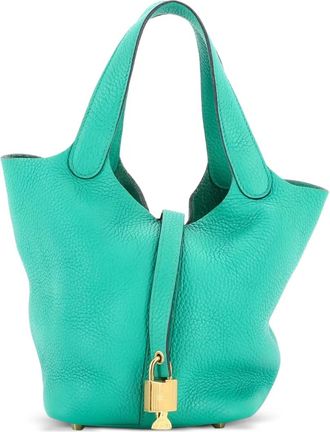 Herm&egrave;s Borsa a secchiello Picotin Lock PM in pelle Clemence - Verde