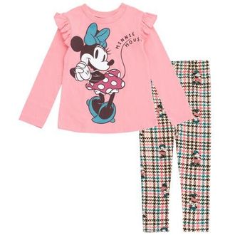 Disney Long Sleeve T-Shirt & Leggings Set in Pink /Brown Plaid at Nordstrom, Size 18M