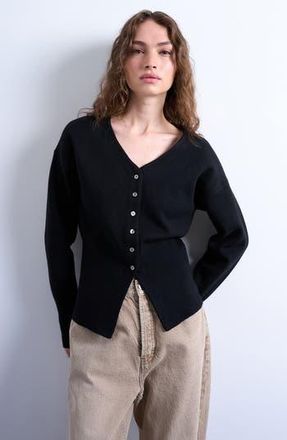 Topshop V-Neck Fitted Waist Cardigan in Black at Nordstrom Rack, Size X-Small
