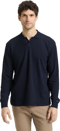 Tom Tailor Langarm-Poloshirt TOM TAILOR, Herren, Gr. XXL, sky captain blau, Web, Obermaterial: 60% Baumwolle, 40% Polyester, unifarben, regular fit normal, ohne 