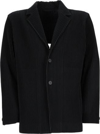 Homme Pliss&eacute; Issey Miyake Structured Black Jacket With Classic Lapel And Pleated Texture