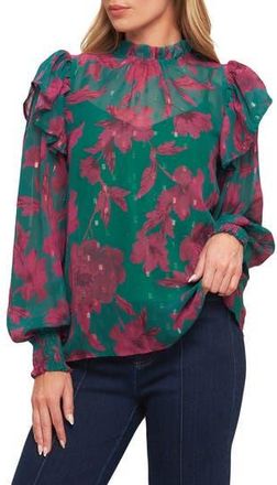 Flying Tomato Floral Ruffle Billow Sleeve Top in Green at Nordstrom Rack, Size Medium