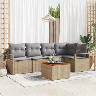 vidaXL Vidaxl - Conjunto De Sof&aacute; De Jard&iacute;n Con Coj&iacute;n 6 Pcs Beige Polirat&aacute;n