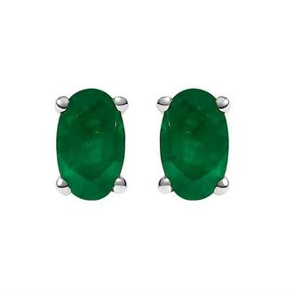 House of Brilliance 14K Gold Oval Cut Gemstone Birthstone 5x3 mm Stud Earrings in White | Green Emerald at Nordstrom