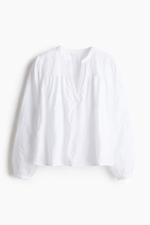 H&M Bestickte Baumwollbluse - Weiss