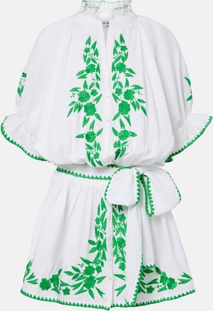 Juliet Dunn Vestido corto de algod&oacute;n y lino bordado