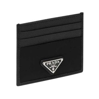 Prada Re-nylon and Saffiano Leather Card Holder - male - Prada - Wallets & Cardholders - Black - ONE SIZE - Accessories