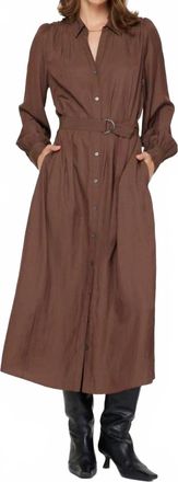 Current Air Button-Down Shirts Dress With Self Tie In Brown
