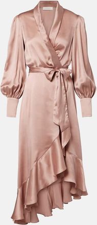 Zimmermann Ruffled silk satin wrap dress