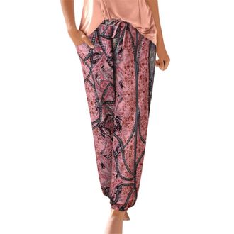Generic Summer Boho Womens Beach Trousers - Drawstring Elasticated Waist Lounge Pants with Vintage Floral Print Linen Fabric - Baggy Harem Hippie Pants with P