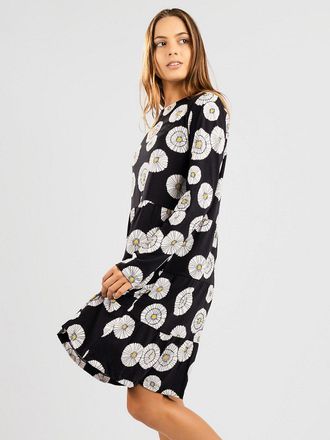 Kazane Ava Jurk black flower fan print