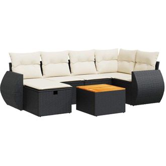 vidaXL Set De Sof&aacute;s De Jard&iacute;n 7 Pzas Con Cojines Rat&aacute;n Sint&eacute;tico Negro Vidaxl