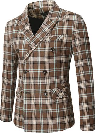Generic Mens Jacket Sporty Modern Slim Fit Suits for Men Double Breasted Checked Leisure Jacket Men Leisure Blazer Suit Business Suit Jacket for Wedding Party