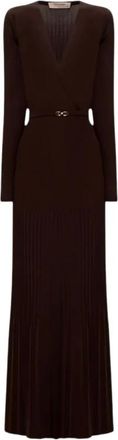 Twinset Midi gebreide jurk met ceintuur - Dames - Kleedjes - Bruin - L - Wol - Kleedjes